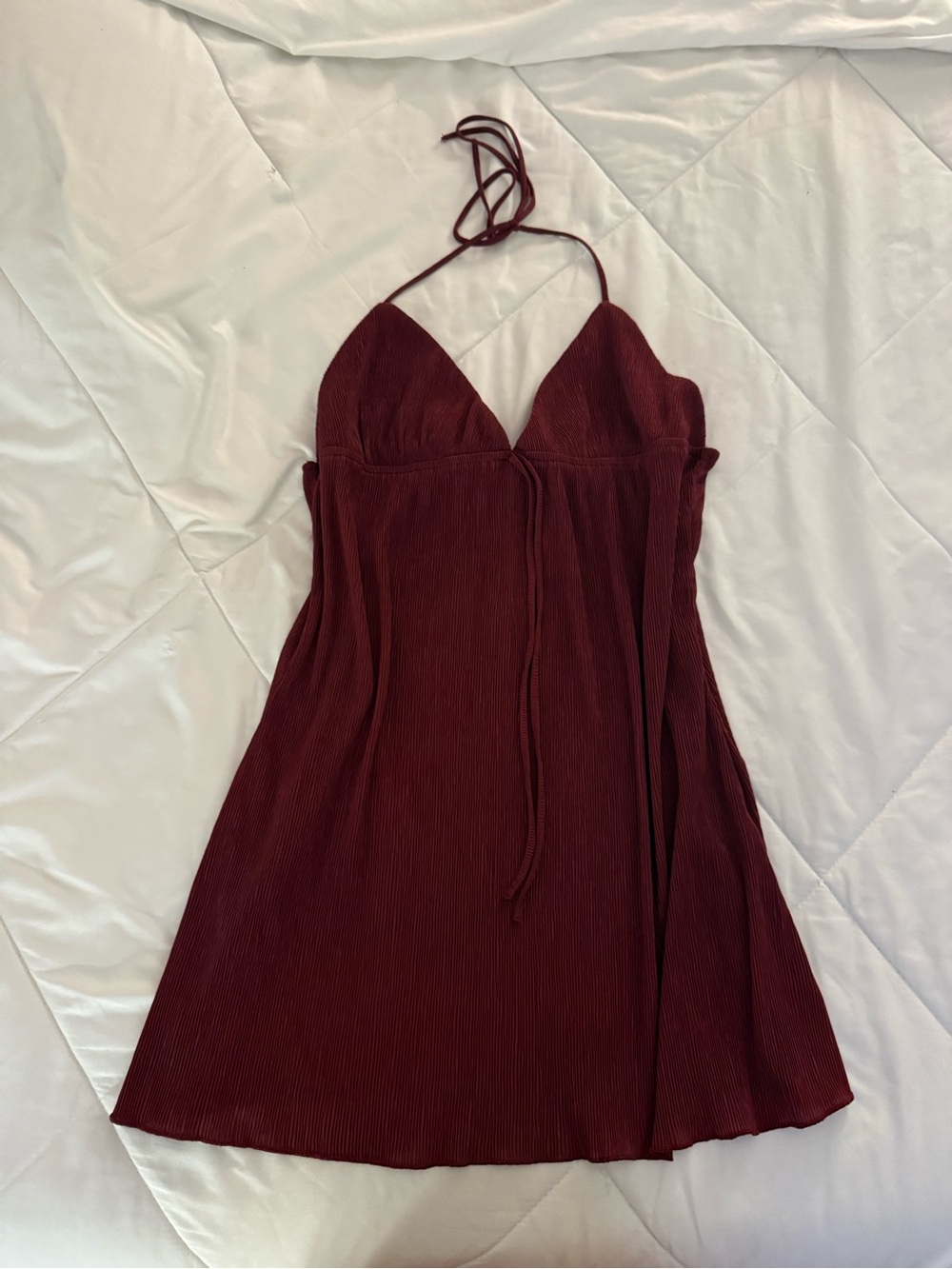 Princess Polly Burgundy Halter Pleated Mini Dress